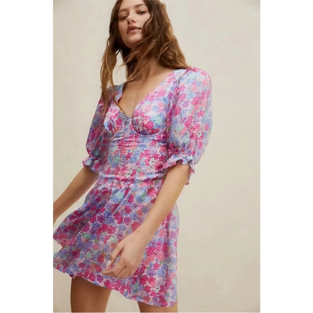 For Love and Lemons Angie Mini Floral Dress Size Small NWT - Picture 2 of 12